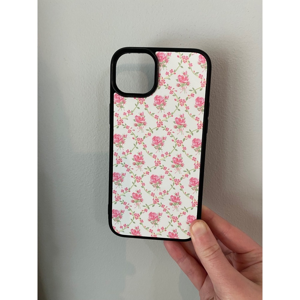 iPhone 14 Plus Case Unisex‎ White Pink Floral Rose Trellis Cottagecore Vintage
